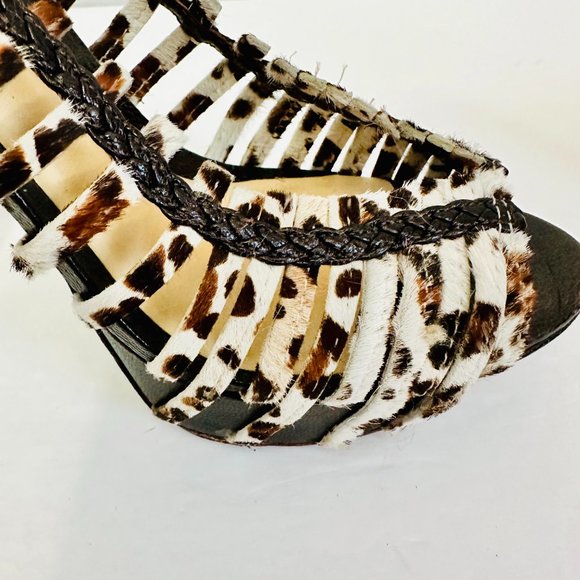 L.A.M.B. LAMB STRAPPY SLINGBACK LEATHER AND FUR STILLETO HIGH HEELS - Picture 8 of 10